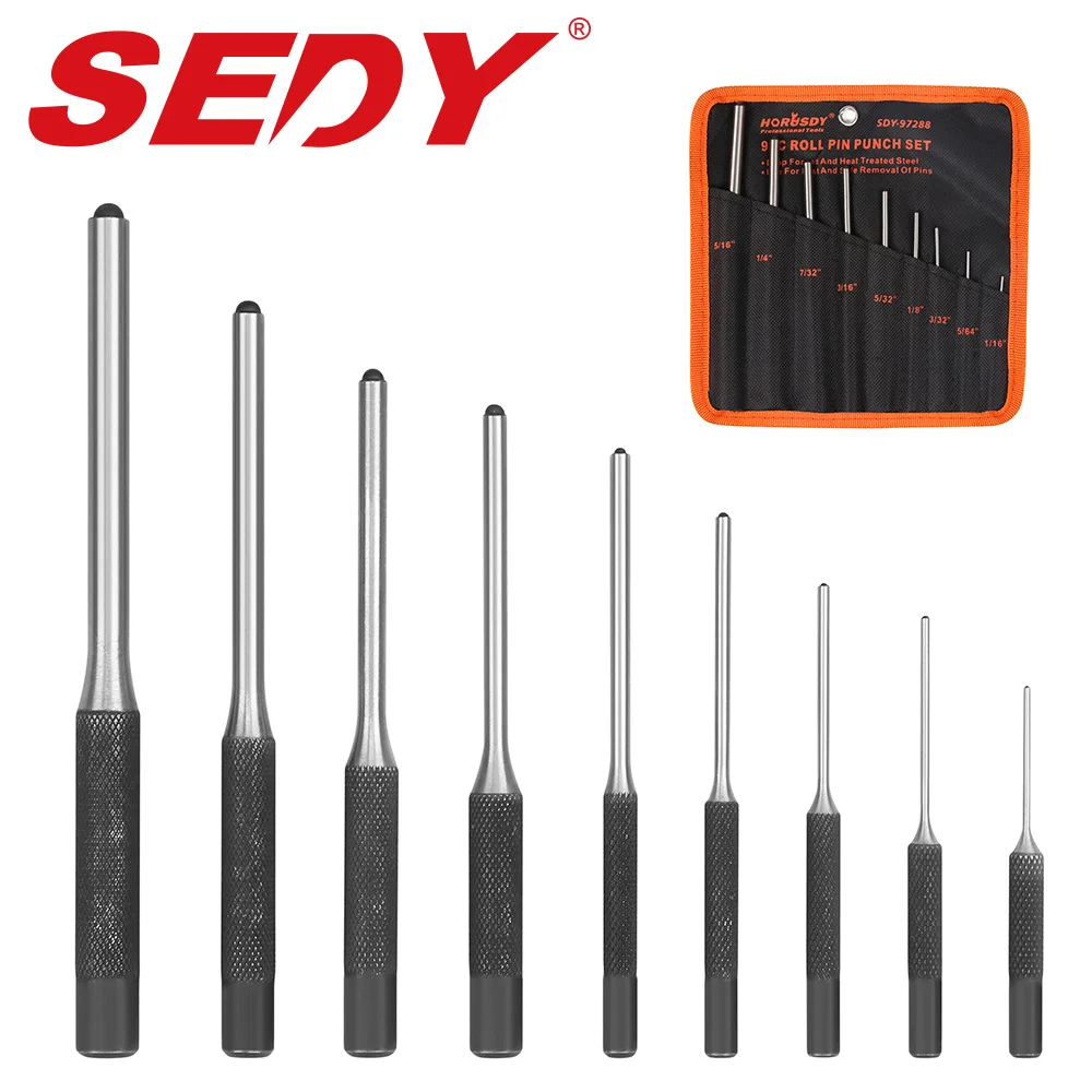 

2022-9PcsSteel Multi Size Round Head Pins Punch Set Grip Roll Tool Kit Professional Hollow End Starter Punch Chisel Tools