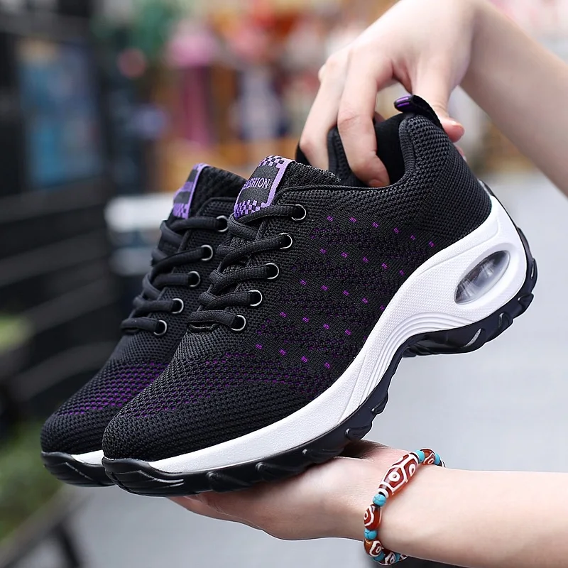 SWONCO Chunky Platform Sneakers Black Women's Casual Shoes Autumn /spring Wedge Swing Shoes Sneakers For Women Slimming