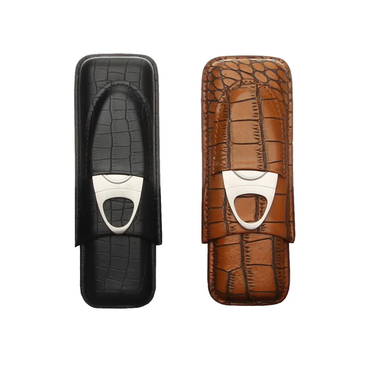 COHIBA Leather Humidor Cigar Case Portable Box Accessories with Cutter for Storing 2 Cigars | Дом и сад
