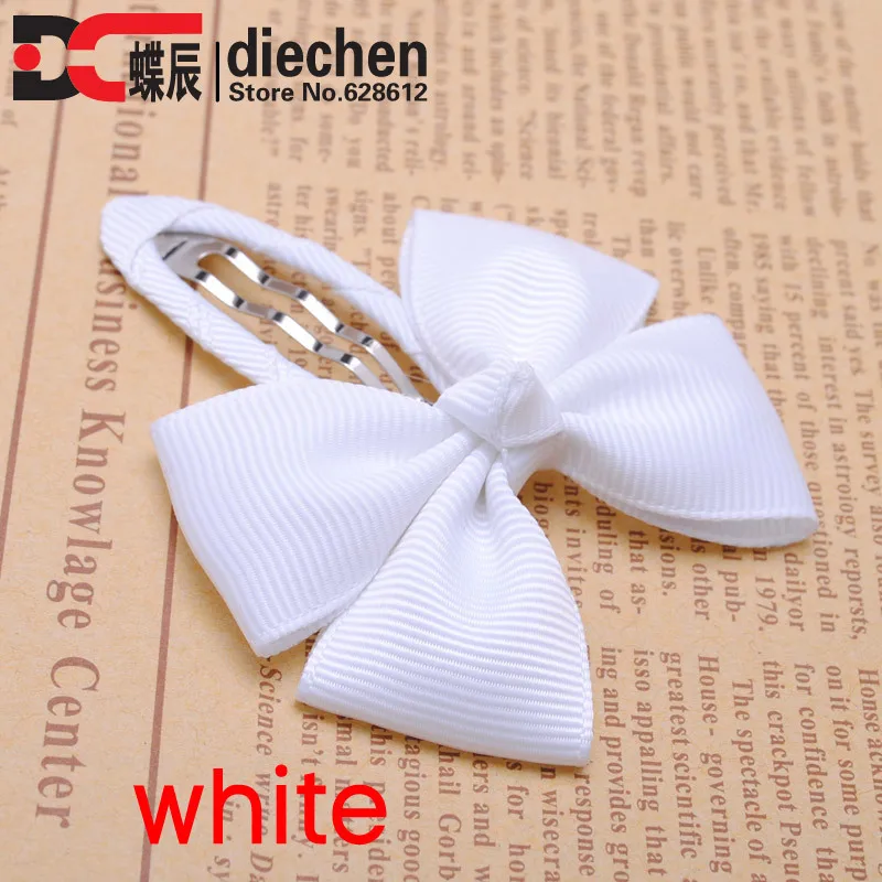 White Hairclips 2 шт./лот сплошная корсажная лента банты для маленьких девочек заколки для волос Детские аксессуары разные цвета - Цвет: White Hairclips