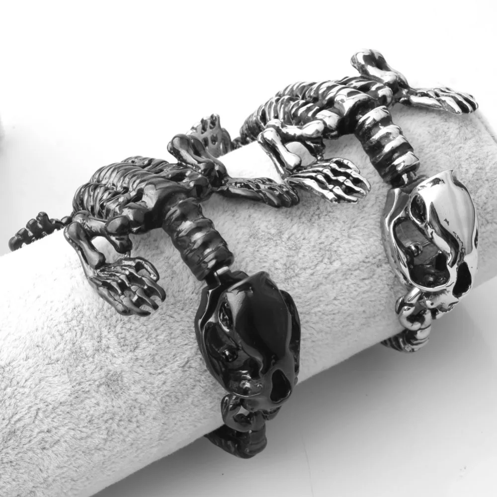 

Heavy Cool 316L Stainless Steel Silver Black Halloween Dinosaurs Skull Skeleton Biker Jewelry Men's Bracelet Cuff Bangle 8"*50MM