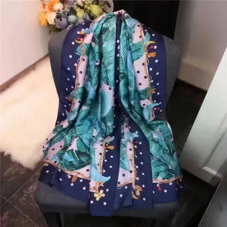 Элитный бренд шарф для Для женщин мода конопли пальмовых листьев Дизайн шелковый