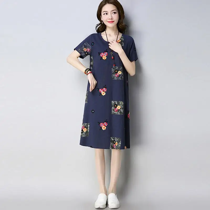 Yfashion Women Summer Plus-size Dresses 2019 New Short Sleeves Slim Cotton Blend Fit Fashion Floral Print | Женская одежда