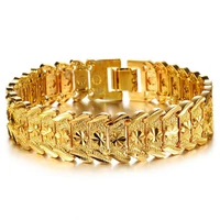 17mm wide wristband mens bracelet chain link yellow gold filled mens thick statement bracelet 8 2 inches classic accessories