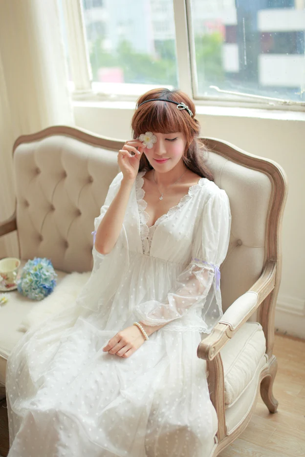 Мягкая марлевая кружевная винтажная Ночная рубашка Элегантная благородная