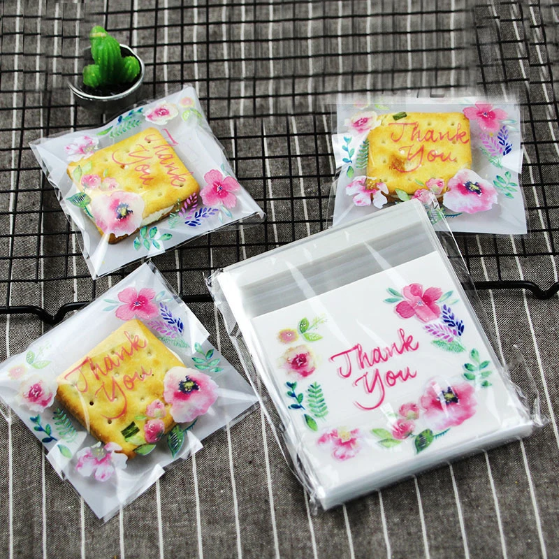 

50/100Pcs Plastic Bags Thank you Cookie&Candy Bag Self-Adhesive For Wedding Birthday Party Gift Bag Biscuit Baking Packaging Bag