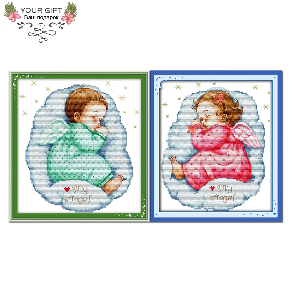 

Joy Sunday Asleep Angel Home Decor R350(1)(2) 14CT 11CT Counted and Stamped Baby Boy Girl Needlework diy Cross Stitch Kits