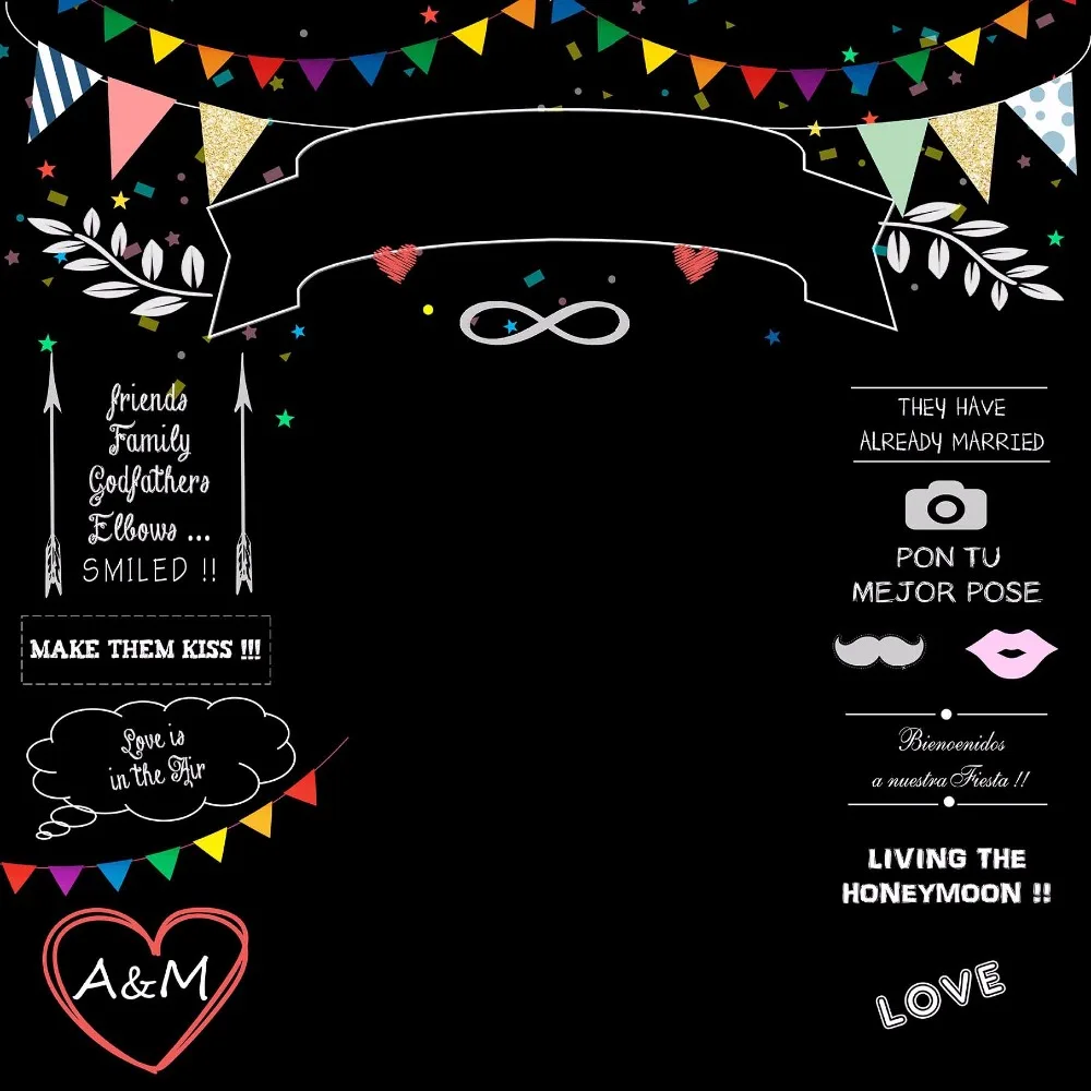 Allenjoy photography backdrops Wedding backdrop blackboard colorful flags banners love happy wedding custom photocall a photo |