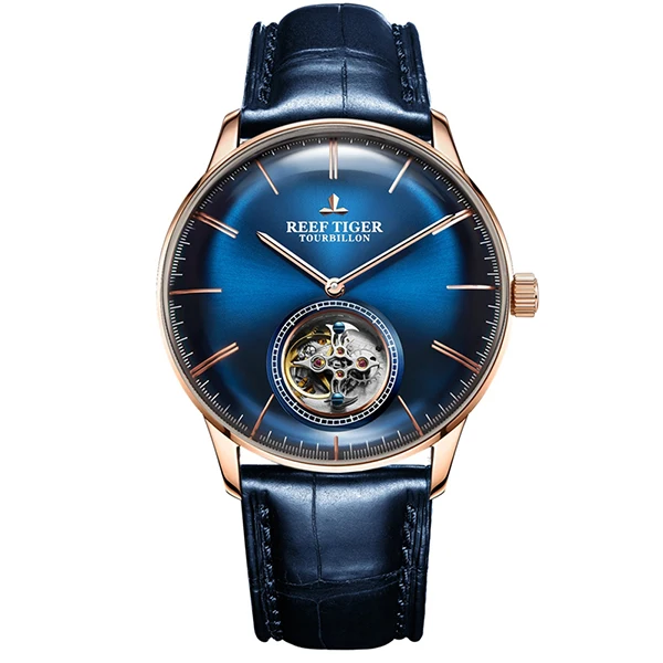 Риф Тигр/RT синий Tourbillon часы для мужчин автоматические механические часы из натуральной кожи ремешок relogio masculine RGA1930 - Цвет: RGA1930-PLL