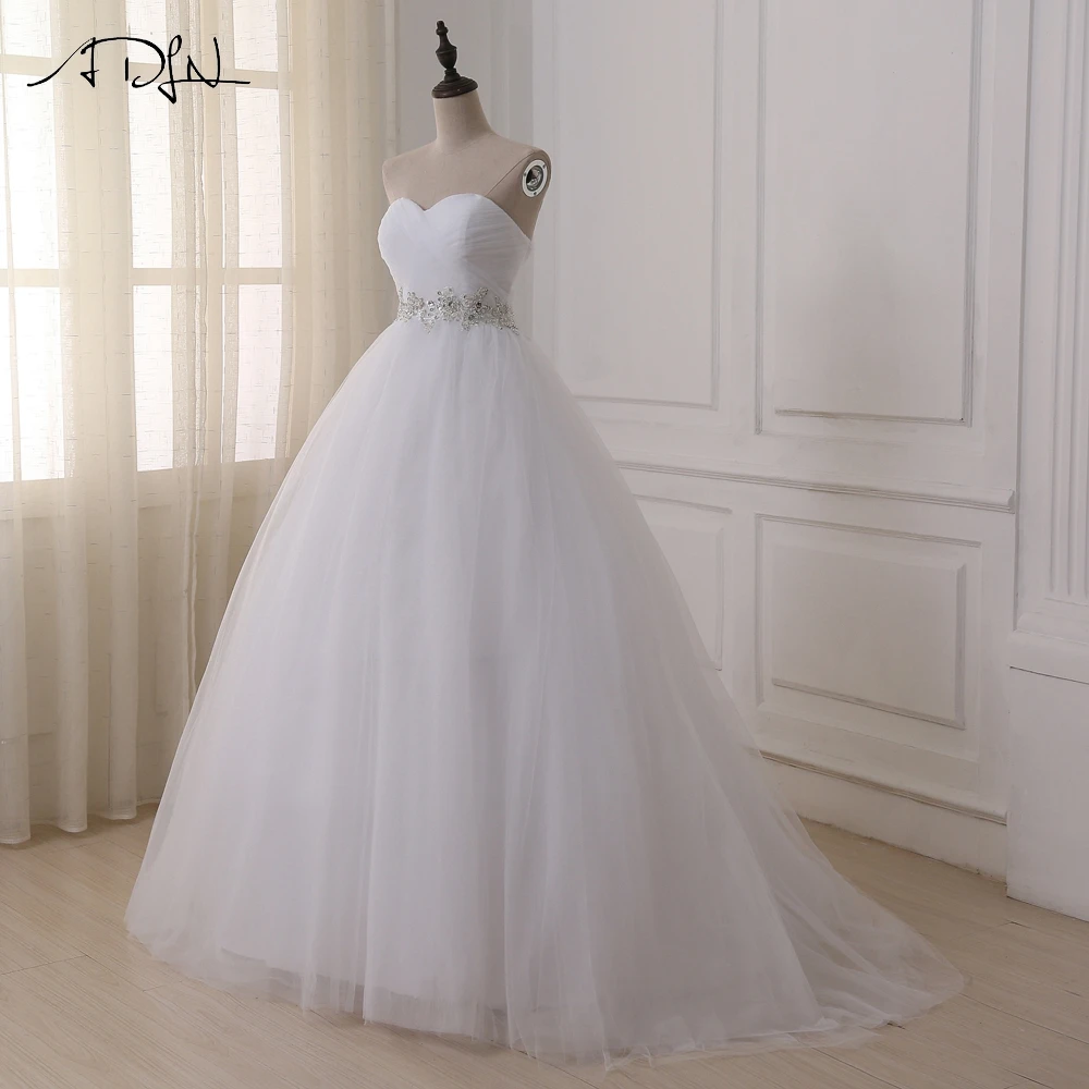 ADLN Stock Ball Gown Wedding Dresses Sweetheart Sweep Train Lace Applique Corset Bride Dresses Gowns Vestidos De Novia