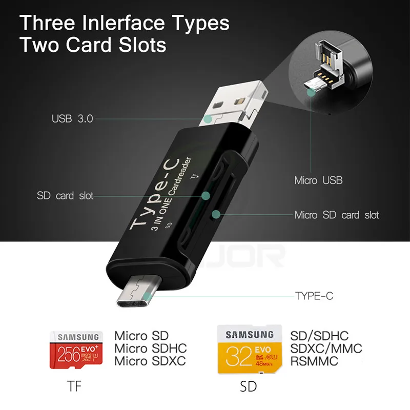 Keajor Портативный Micro USB и Type-C 3 в 1 2 0 OTG кардридер поддержка устройство для чтения