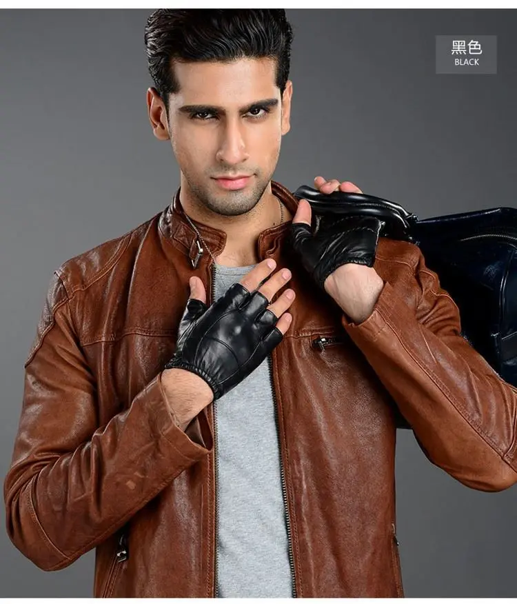 Мужские кожаные перчатки тонкие короткие из овечьей кожи зимние теплые для