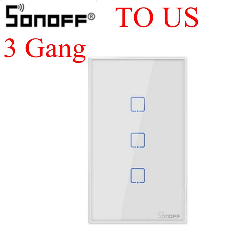 T0 US 3 Gang-TX Интеллектуальный выключатель света SONOFF T0US TX Wi-Fi Смарт настенный светильник переключатель таймера 1/2/3 Поддержка голоса/приложение/сенсорный экран Управление работает с Amazon Alexa Google Home IFTTT - Комплект: T0 US 3 Gang-TX