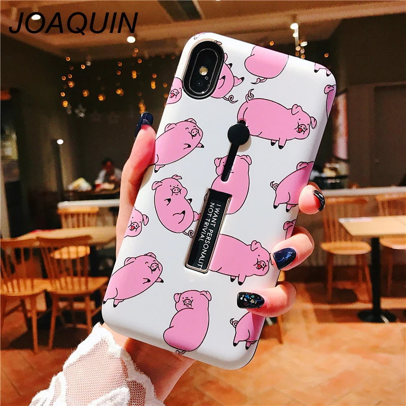Cartoon Pink Cute Pigs Phone Case For iPhone Xs Max XR XS 6 6S 7 8 Plus X Soft shell hidden ring Mobile Bags &amp Cases |