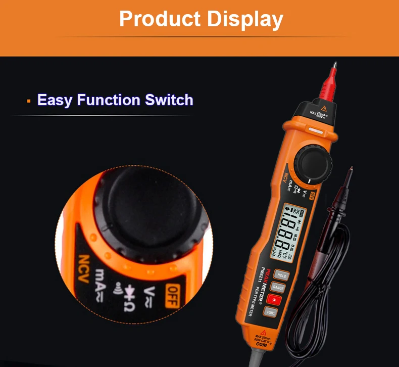 PEAKMETER MS8211 Цифровой мультиметр 2000 отсчетов ручка типа с бесконтактным ACV/DCV электрический ручной тестер