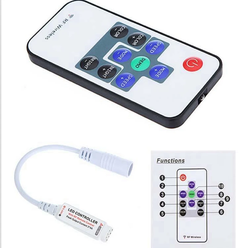 KZKRSR 10 клавиш мини RF RGB LED контроллер Диммер постоянного тока 5 в 12 В 24 беспроводной