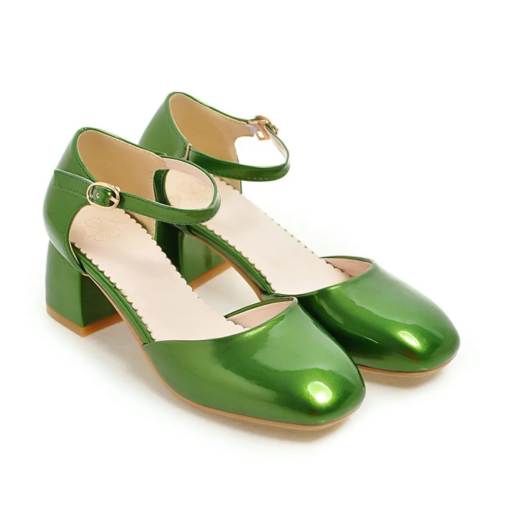 

Smeeroon 2020 spring autumn new style fashion 3.5cm square heels sweet pumps with buckle red black green casual ladies shoes