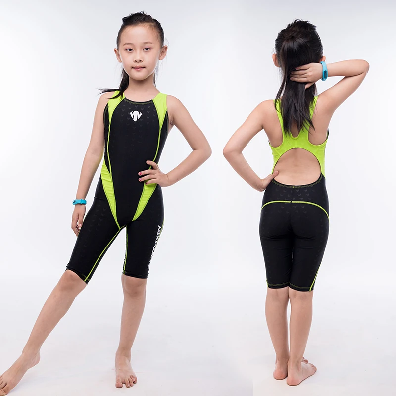 

HXBY Professional Competition Swimsuit For Girls One Piece Swimwear Women Knee Women's Swimsuits Swimming Suit For Girl Child