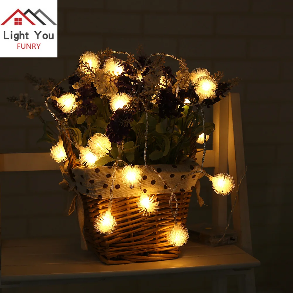 Новинка 20LED батарейный отсек меховые шарики декоративные световые струны на