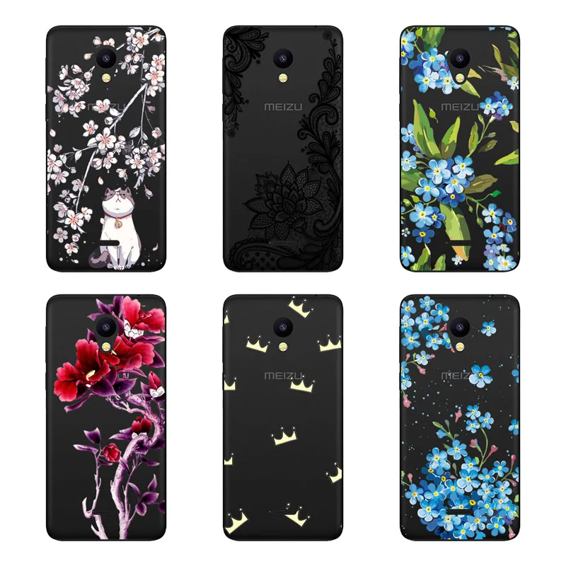 meizu c9 Case Silicon Black Painting flower Soft TPU Back Cover for pro protect Phone cases shell |