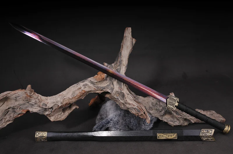 Китайский меч династии Хань с голубым лезвием полностью ручной работы дамасский