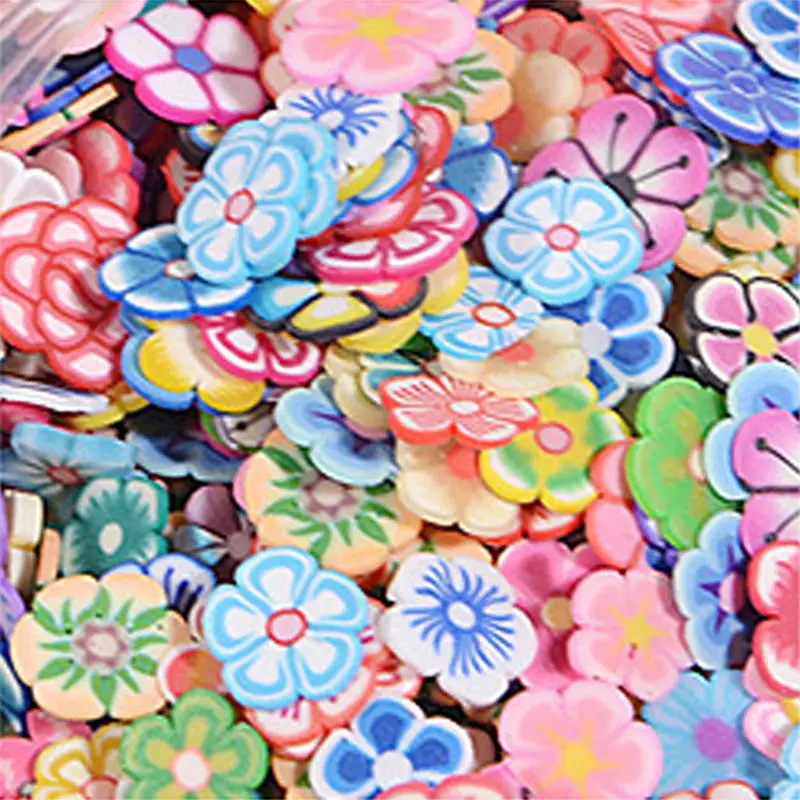 1000pcs Plum Blossom 3D крошечные симпатичные рисунки на ногтях аксессуары 1000 шт./пакет Star/мультфильм/платье с цветочным узором, платье с принтом «фрукты»/перо Fimo игровое тесто ломтики нарезки украшения для ногтей - Цвет: 1000pcs Plum Blossom