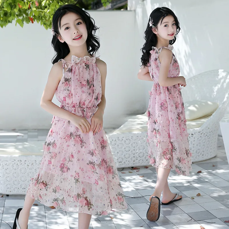 Summer Girls Dress Strap Shoulder Girl Beach Dresses Bohemian Kids Floral Teenage Clothes 6-14 Year kids' wear | Детская одежда и