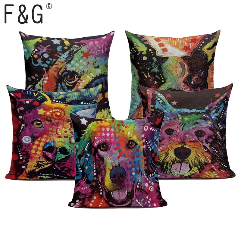 

High Quality Cotton Linen Personality Alternative Originality pug pillow Dog Cover 45Cmx45Cm Square Decor Printed Pillow Cover