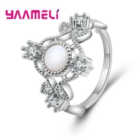 yaamel princess women luxurious 925 sterling silver finger rings round opal with clear cubic zirconia embellishment for wedding