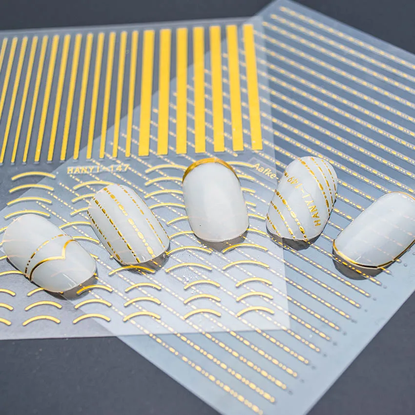 Золотые металлические 3D наклейки для ногтей полоски линии Nagel наклейки на ногти клей Маникюр для красоты ногтей художественные наклейки 4SZJT3012