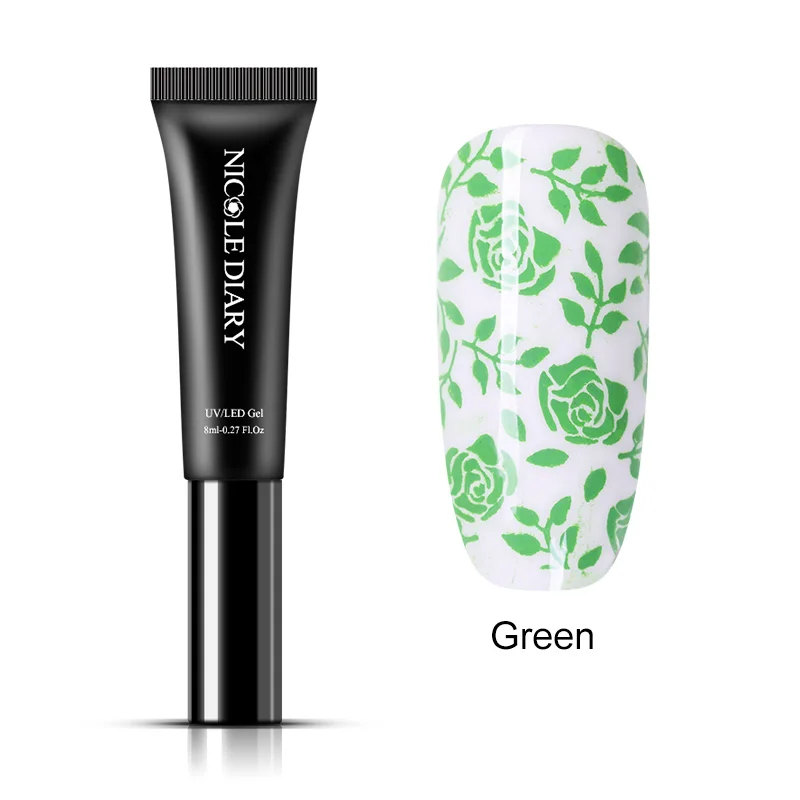 Green NICOLE DIARY, 8 мл, Гель-лак для ногтей, черный, белый, серебряный блеск, замачивается, УФ-Гель-лак для ногтей DIY, штамп для дизайна ногтей - Цвет: Green