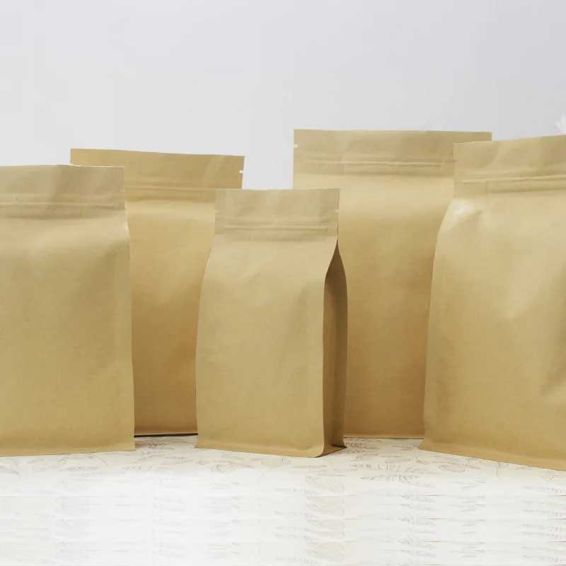 

100pcs Eight side seal aluminum-plated kraft paper bag Ziplock vertical bag food packaging bags tea seal plastic pouch