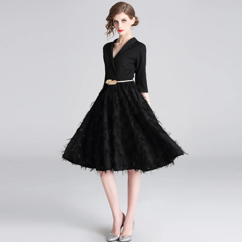 Женское кружевное платье средней длины элегантное лето 2019|Женские платья| |