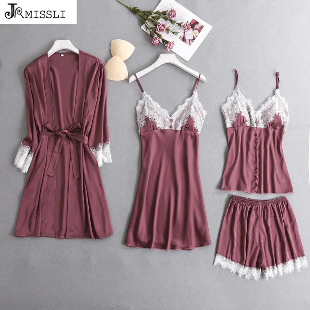 JRMISSLI атласные пижамы с груди колодки Сексуальная женская пижама коротким