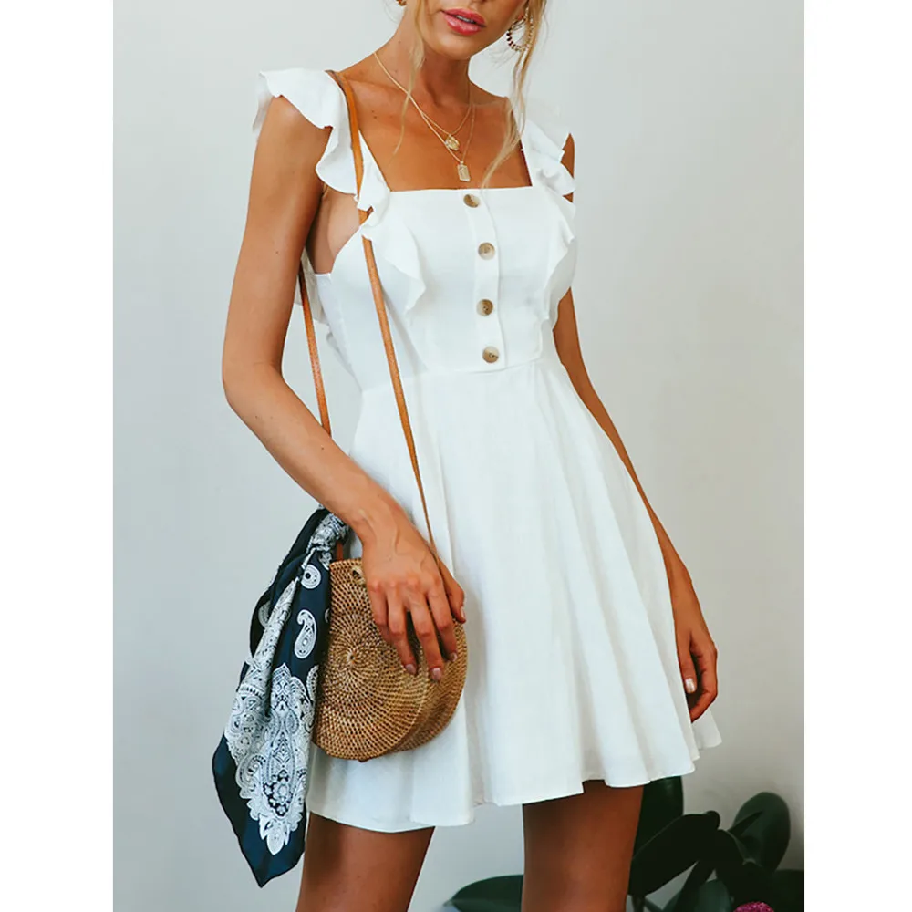 Женские платья модные пикантные с круглым вырезом и оборками без рукавов на