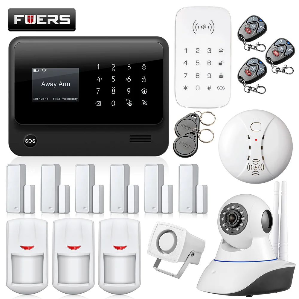 FUERS 3GG90B 433MHZ WiFi 2.4G GSM GPRS SMS Wireless Home Security Alarm System IOS Android APP with 720P IP camera