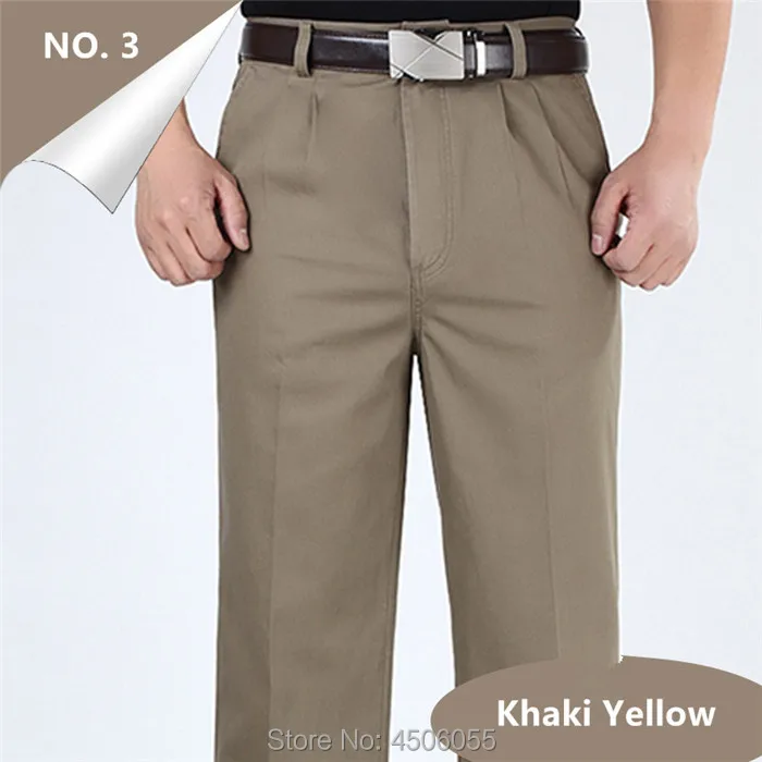 Khaki Yellow Мужские брюки, тонкие летние хлопковые прямые брюки, большие размеры 40, 42, 44, 46, деловые мужские брюки, белые, бежевые, серые, темно-синие брюки - Цвет: Khaki Yellow