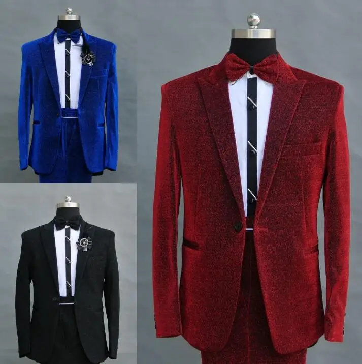 

Chorus groom suits for men blazer boys prom mariage suits mens fashion slim masculino latest coat pant designs singer stage red