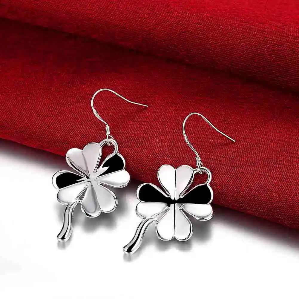 Простой Модный стильный посеребренный четырехлистный клевер серьги ювелирные