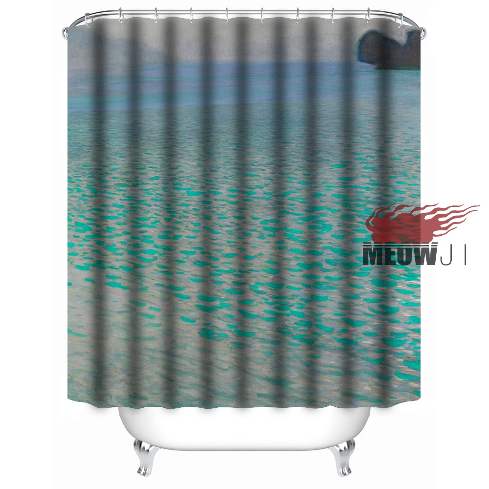 Art oil painting village landscape plants flower trees Vintage custom Shower Curtain Bathroom decor various sizes Free Shipping | Дом и сад