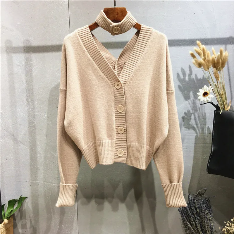 BEFORW Двусторонняя V шея Однобортный свитер женский Повседневная куртка женская