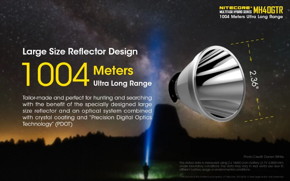 NITECORE MH40GTR 1200 Lumen Ultra Long Range 1004M Hunting Search Torch Tactical Rechargeable Flashlight+ battery,GM02M,RSW1