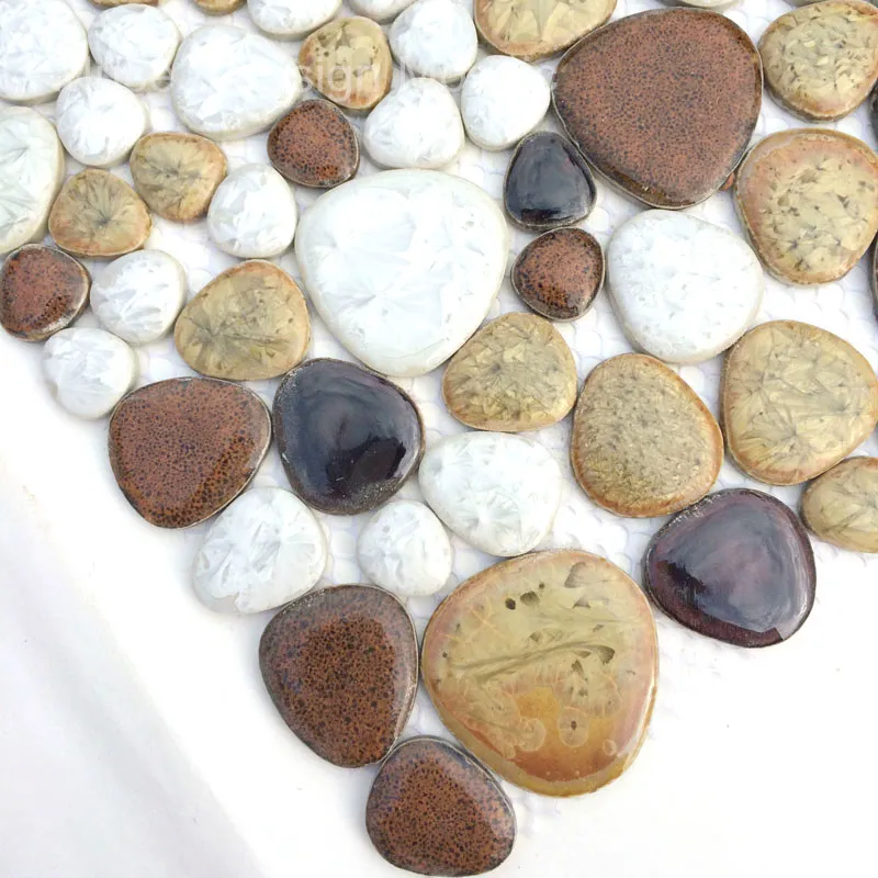 Free Shipping Brown Tans White pebble ceramic porcelain mosaic tile bathroom floor tiles Kitchen Backsplash | Обустройство дома