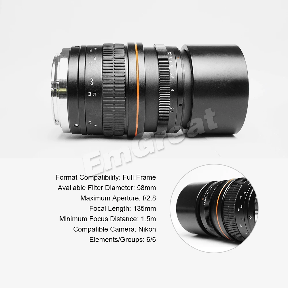 Kelda 135 мм F2.8 Полнокадровый объектив с фиксированным фокусом ультра низкая