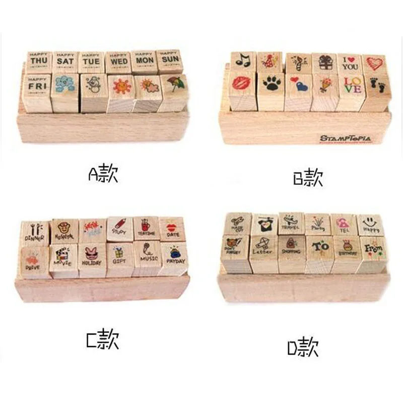 

12pcs/pack 4 Designs DIY Cute Wood Stamps Cartoon wooden stamp for Diray Scrapbooking Gift H050
