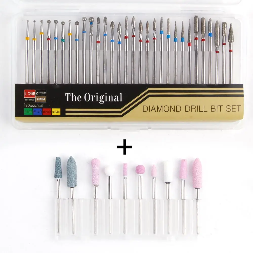 40pcs Set D 40 шт. Алмазная фреза+ керамический камень маникюрные инструменты электрические пилки для ногтей карбидные полировальные инструменты резак роторные заусенцы сверла - Цвет: 40pcs Set D