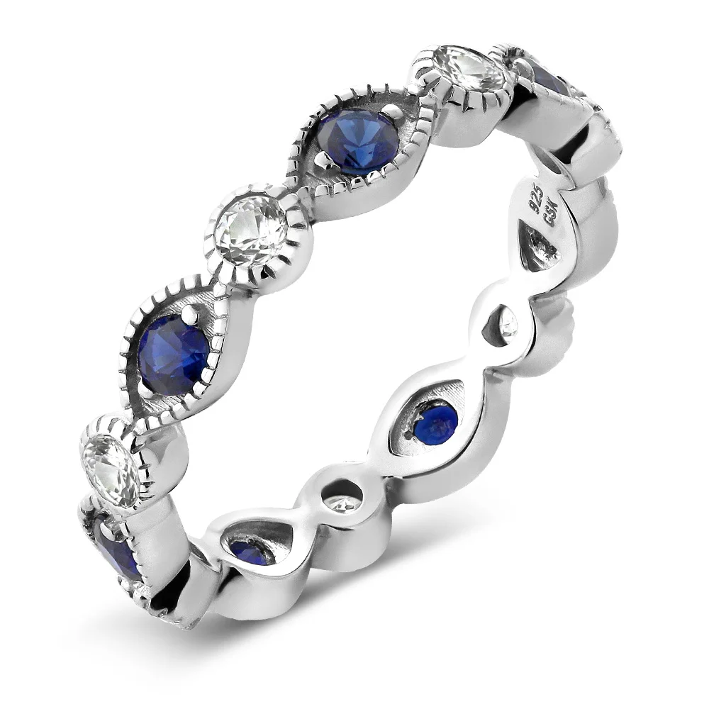 GemStoneKing 925 пробы Серебряное женское кольцо 0,70 карат белый и синий имитация сапфира кольцо вечности