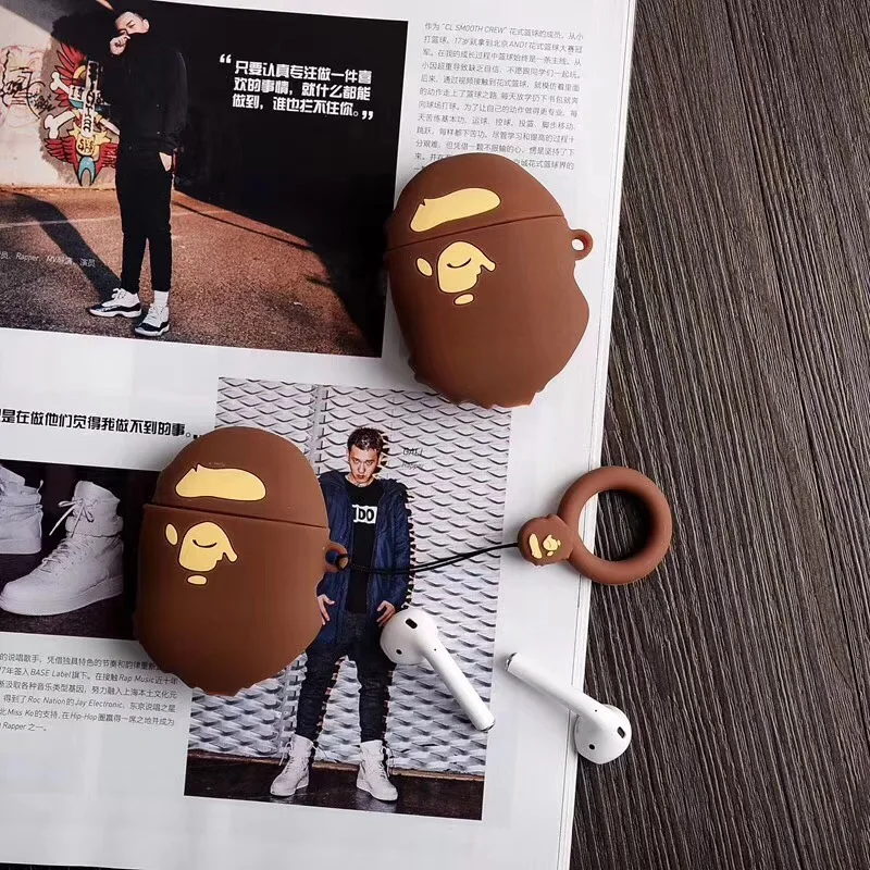 Brown Милый чехол для Airpods Apple, чехол для наушников s, беспроводные наушники, защитный чехол, чехол для Airpods 1, 2, силиконовый чехол для AirPods - Цвет: Brown