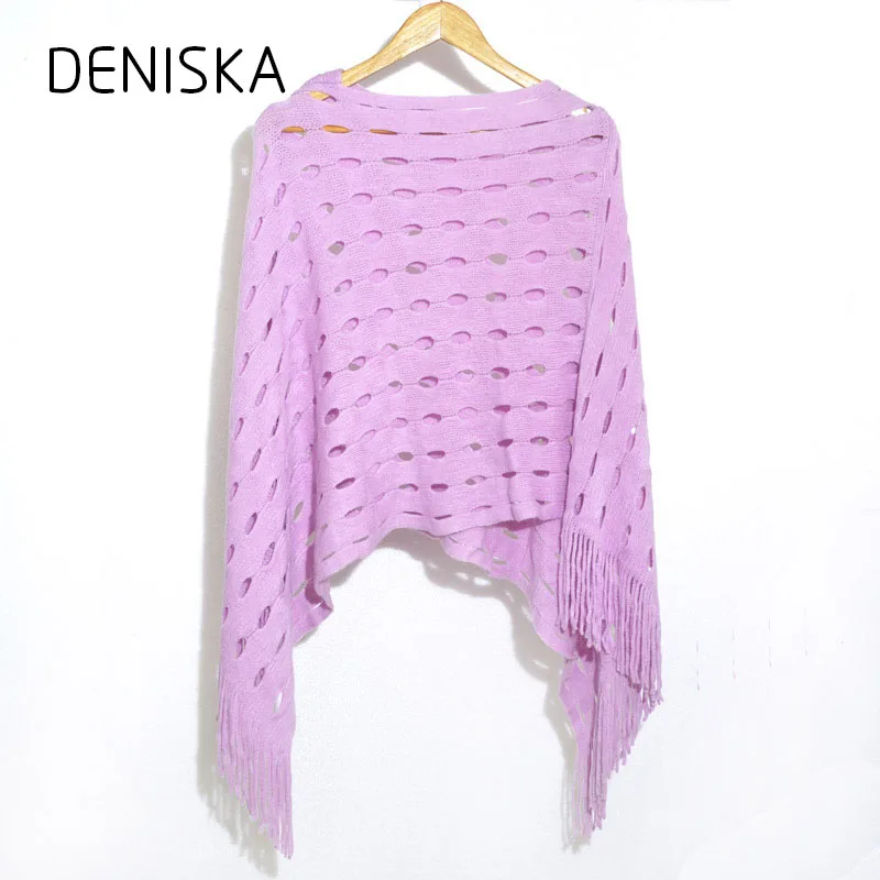 Дениска модные женские туфли отверстие осень-зима пончо шарф свитера Леди