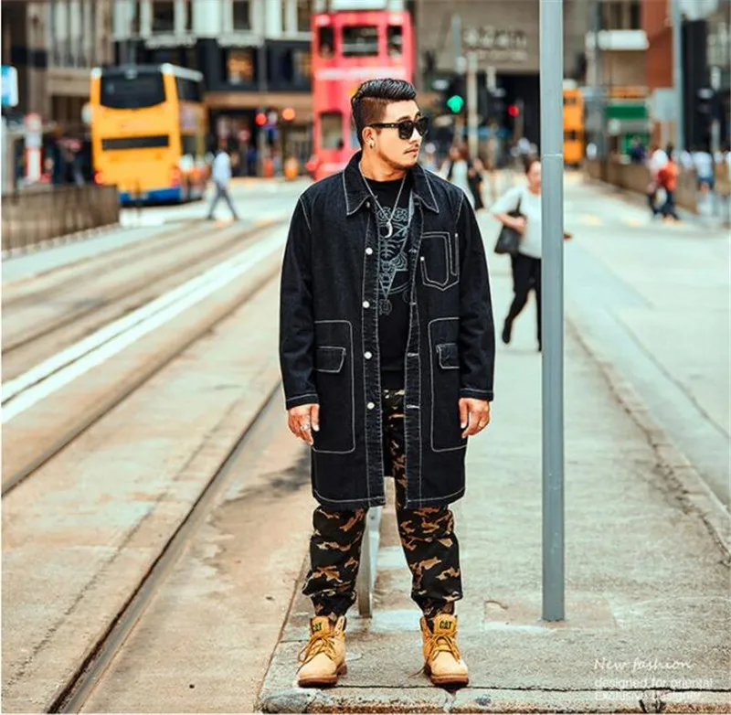 Большие размеры, XXL-7XL, Мужская джинсовая ветровка, осенне-зимние модели, длинная куртка, брендовая повседневная куртка